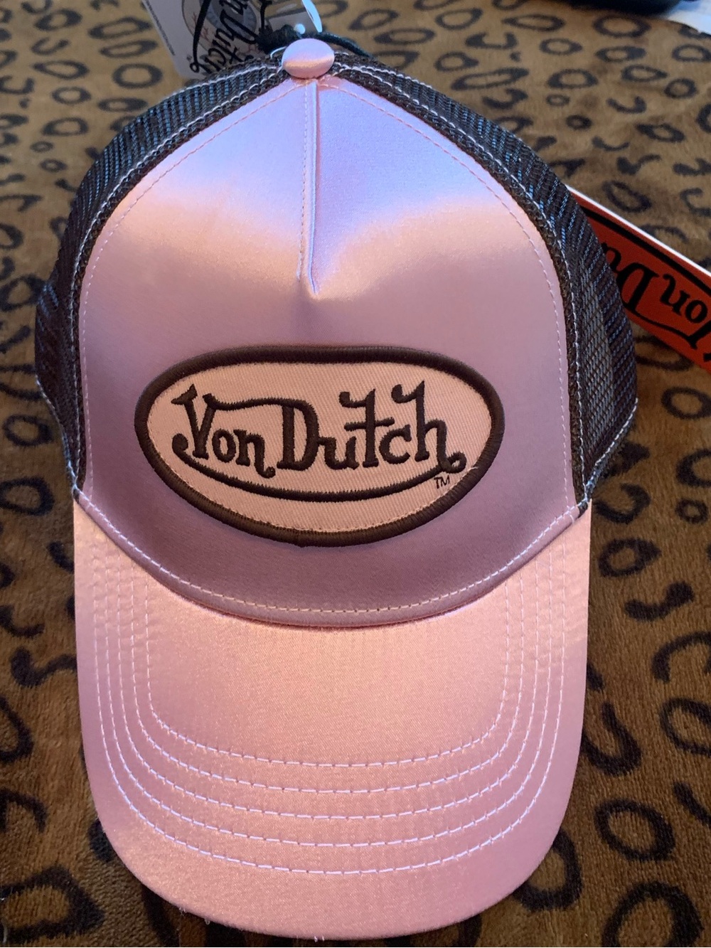 Von Dutch Pink Satin and Brown Mesh Trucker Cap